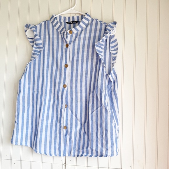 SHEIN Tops - SHEIN Size L Blue and White Striped Blouse